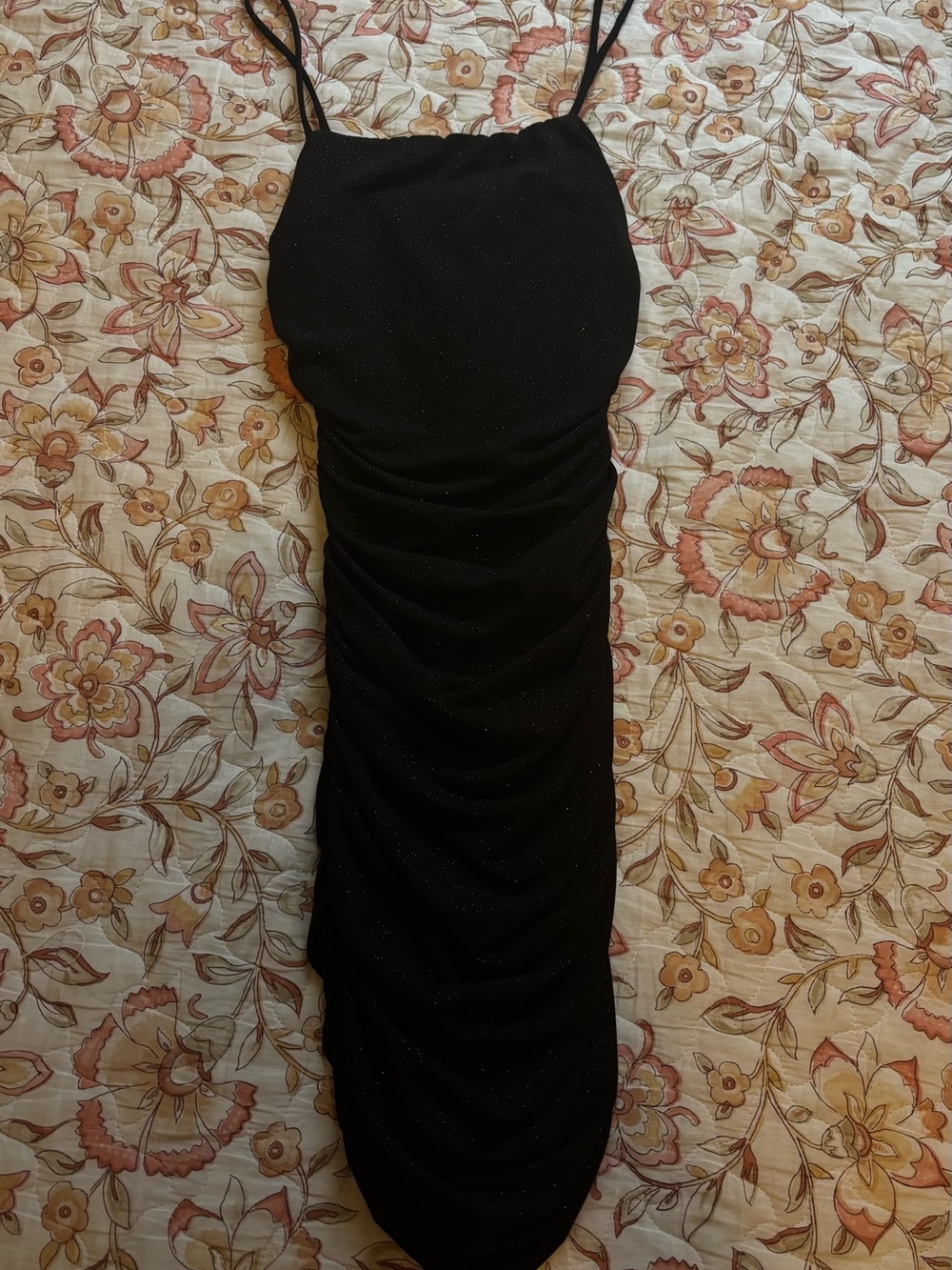 January 7 Black Sparkle Ruched Mini Dress